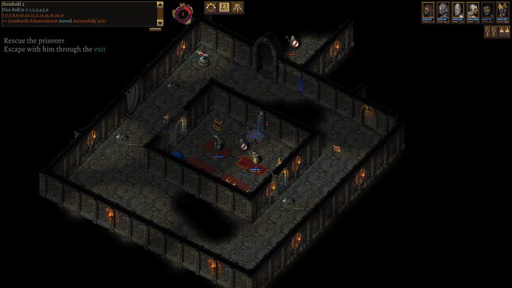 A rescue squad sneaking through a dark dungeon