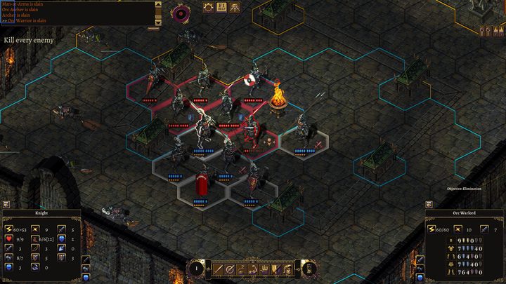 Knights and orcs locked in formation in a tapestry hall